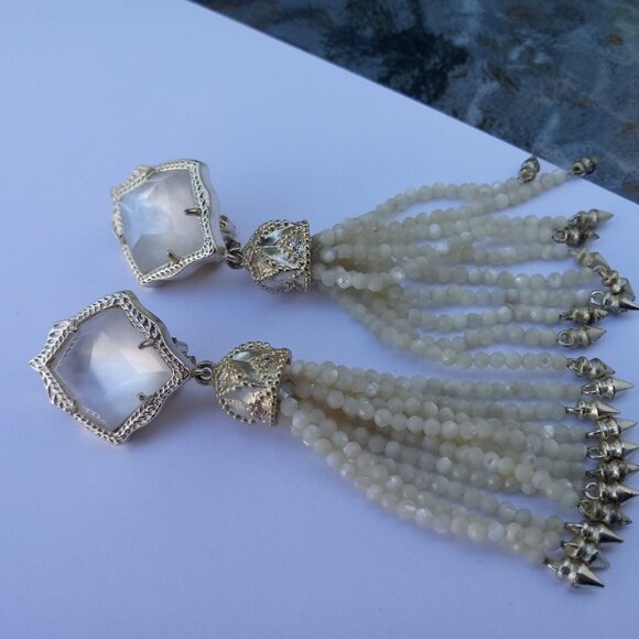 Kendra Scott Mother of Pearl Misha Stud Tassel Earrings Ivory White - Picture 6 of 6